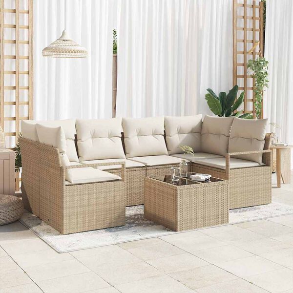 vidaXL Ensemble de canap&eacute; de jardin avec coussin 7 pcs Beige et cr&egrave;me