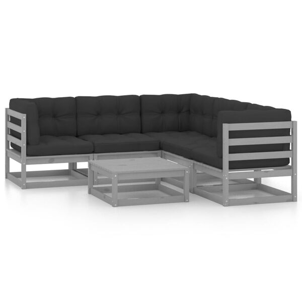vidaXL Salon de jardin 6 pcs avec coussins Bois de pin massif