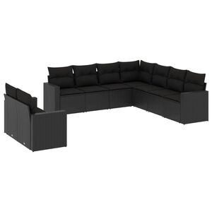 vidaXL Salon de jardin 9 pcs avec coussins noir r&eacute;sine tress&eacute;e