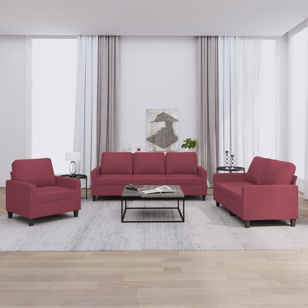 vidaXL Ensemble de canap&eacute;s 3 pcs avec coussins Rouge bordeaux Tissu