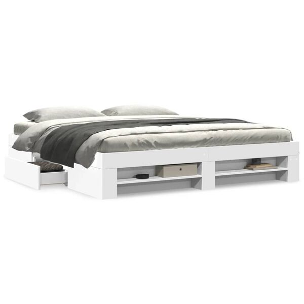 vidaXL Cadre de lit sans matelas blanc 200x200 cm bois d'ing&eacute;nierie