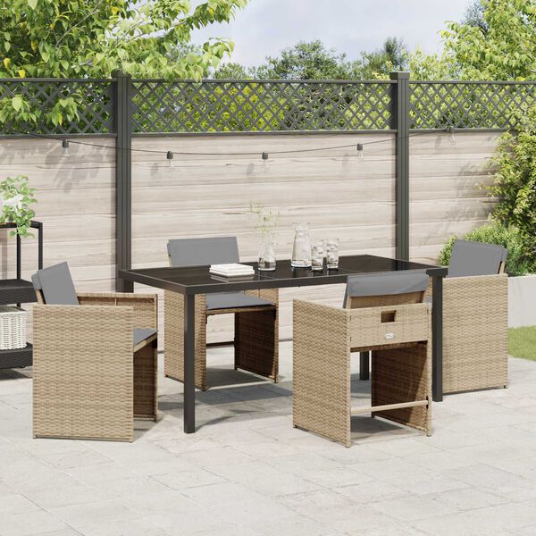 vidaXL Ensemble de salle &agrave; manger pour jardin 5 pcs Beige polyrotin