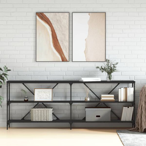 vidaXL Table console noir 200x30x75 cm bois d'ingénierie et fer