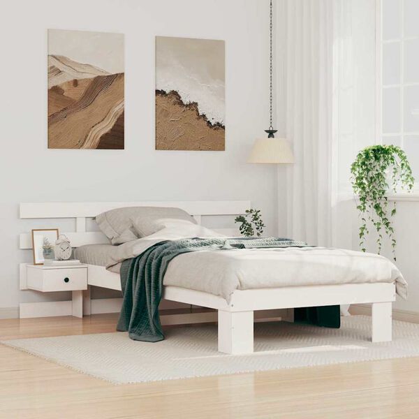 vidaXL Cadre de lit avec t&ecirc;te de lit Blanc 90 x 200 cm Pin massif