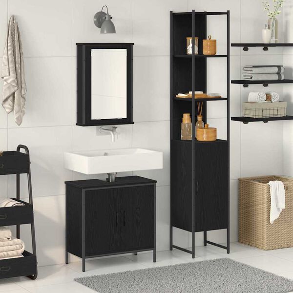 vidaXL Ensemble de mobilier de salle de bain avec &eacute;tag&egrave;re 3 pcs Noir