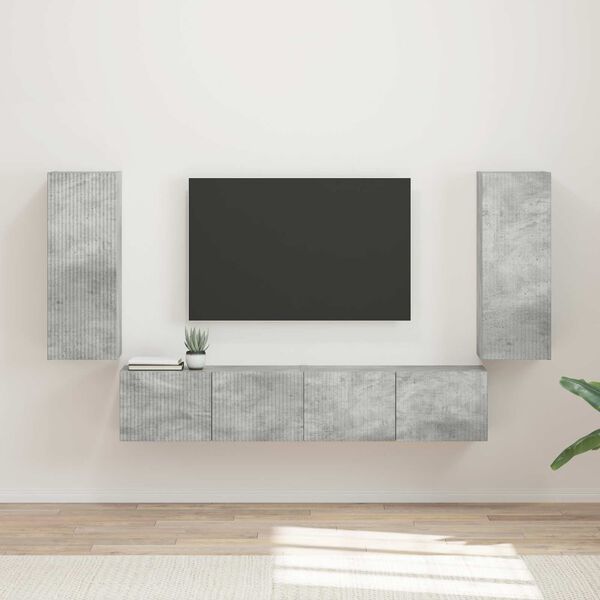 vidaXL Ensemble de meuble TV mural 4 pcs Gris b&eacute;ton Bois d'ing&eacute;nierie