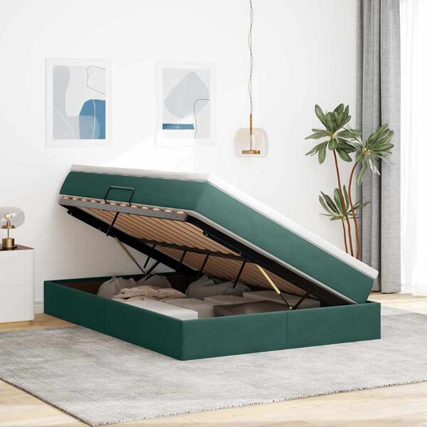 vidaXL Lit avec rangement et matelas Vert foncé 140 x 190 cm Velours