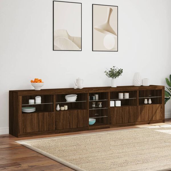 vidaXL Buffet avec lumières LED chêne marron 283x37x67 cm
