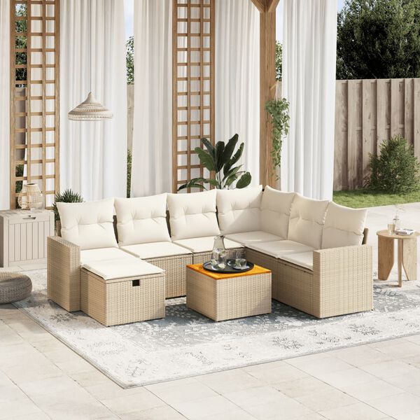 vidaXL Salon de jardin avec coussins 8 pcs beige r&eacute;sine tress&eacute;e
