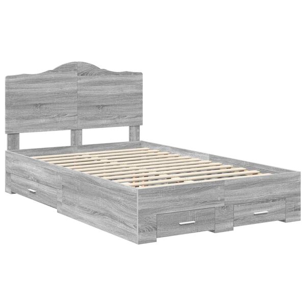 vidaXL Cadre de lit Gris Sonoma 135 x 190 cm Bois d'ing&eacute;nierie