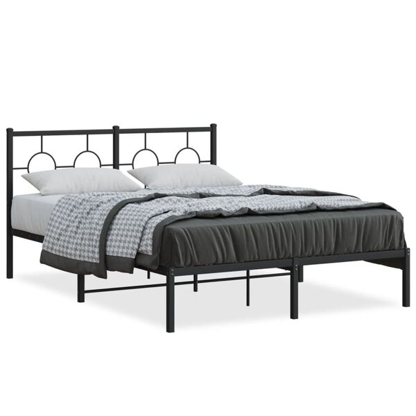 vidaXL Cadre de lit métal sans matelas avec tête de lit noir 135x190cm