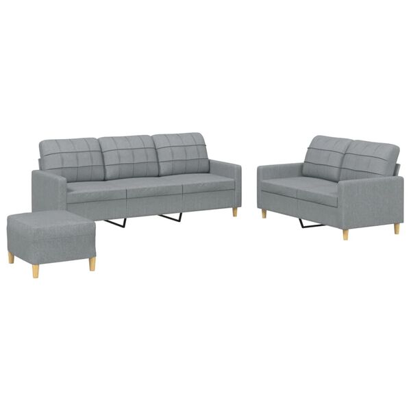 vidaXL Ensemble de canapés 3 pcs avec coussins Gris clair Tissu