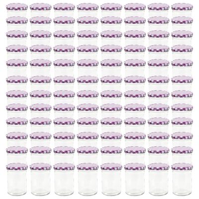 vidaXL Pots à confiture Couvercle blanc et violet 96 pcs Verre 400 ml