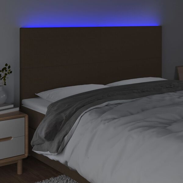 vidaXL T&ecirc;te de lit &agrave; LED Marron fonc&eacute; 180x5x118/128 cm Tissu