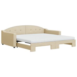 vidaXL Lit de jour avec gigogne et matelas cr&egrave;me 100x200 cm tissu