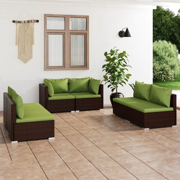 vidaXL Salon de jardin 6 pcs avec coussins R&eacute;sine tress&eacute;e Marron