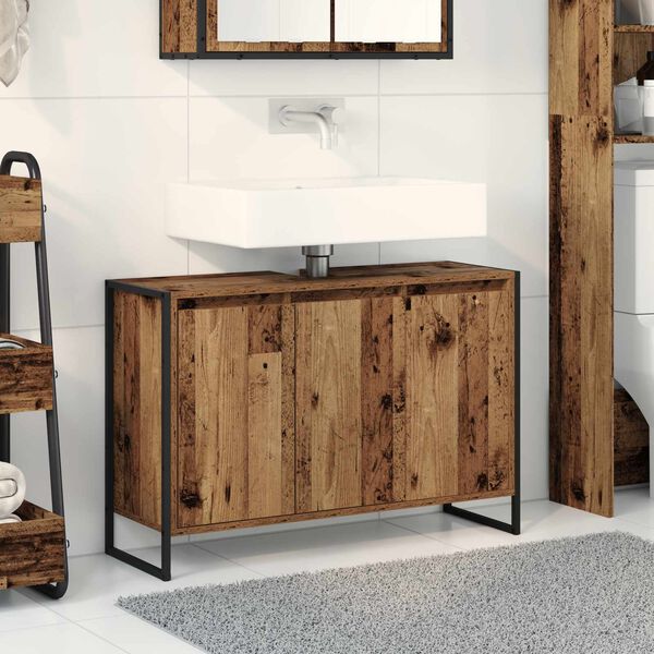 vidaXL Cabinet de salle de bain avec porte Bois Ancien 90 x 30 x 60 cm