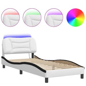 vidaXL Cadre de lit avec LED sans matelas Hvar blanc et noir 90x190 cm