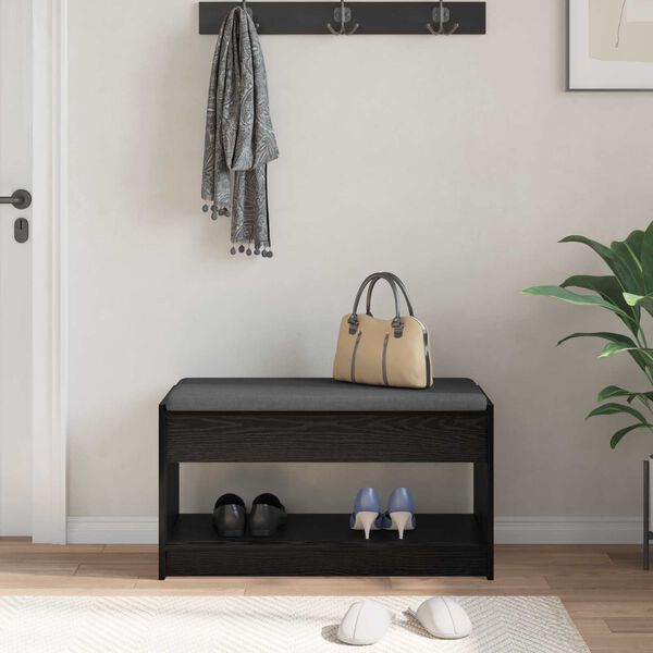 vidaXL Banc d'entr&eacute;e avec coussin Ch&ecirc;ne Noir 83 x 38 x 45 cm