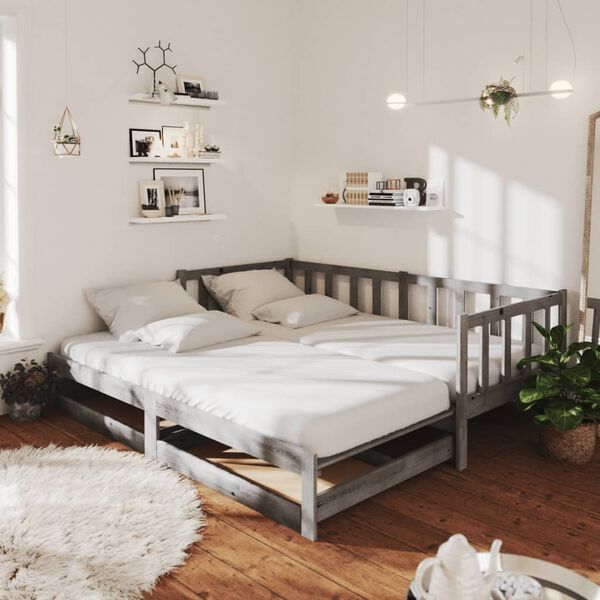 vidaXL Lit coulissant 2x(90x200) cm Gris Bois de pin massif