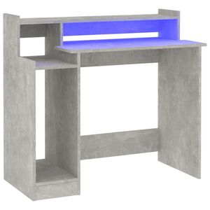 vidaXL Bureau et lumi&egrave;res LED Gris b&eacute;ton 97x45x90 cm Bois d'ing&eacute;nierie
