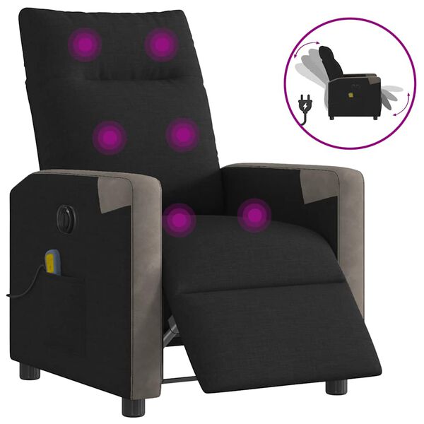 vidaXL Fauteuil de massage inclinable &eacute;lectrique Noir Tissu