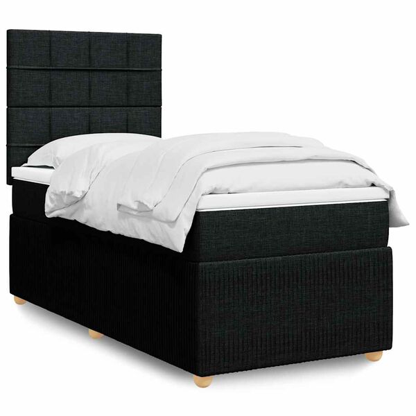 vidaXL Sommier &agrave; lattes de lit avec matelas Noir 100x200 cm Tissu