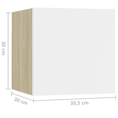 vidaXL Table de chevet Blanc et chêne sonoma 30,5x30x30 cm Aggloméré