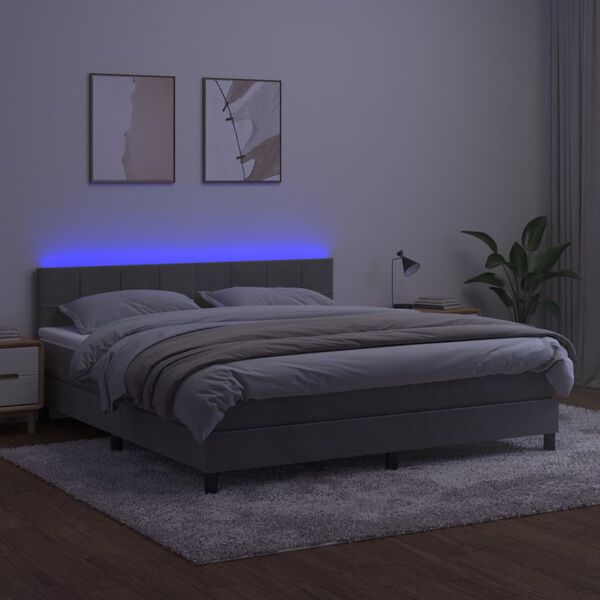 vidaXL Sommier &agrave; lattes de lit avec matelas LED Gris clair 180x200 cm