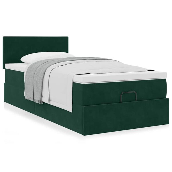 vidaXL Cadre de lit ottoman avec matelas vert fonc&eacute; 100x200 cm velours