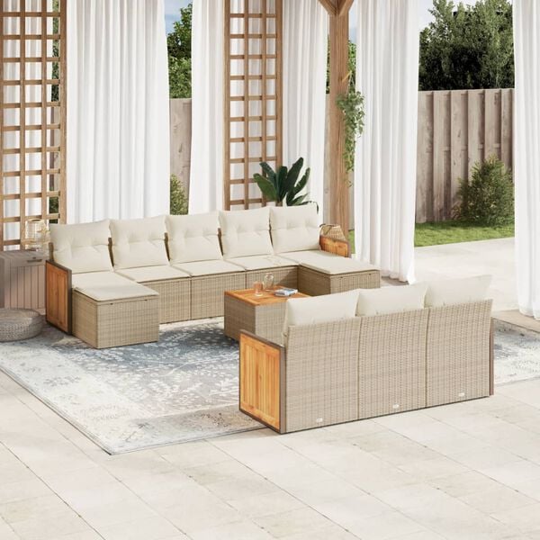 vidaXL Salon de jardin 11 pcs avec coussins beige r&eacute;sine tress&eacute;e