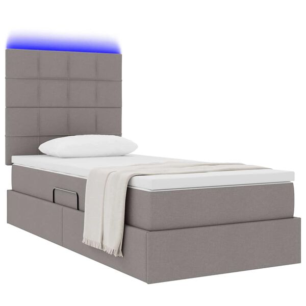 vidaXL Lit avec rangement et LED avec LED Taupe 90 x 190 cm Polyester