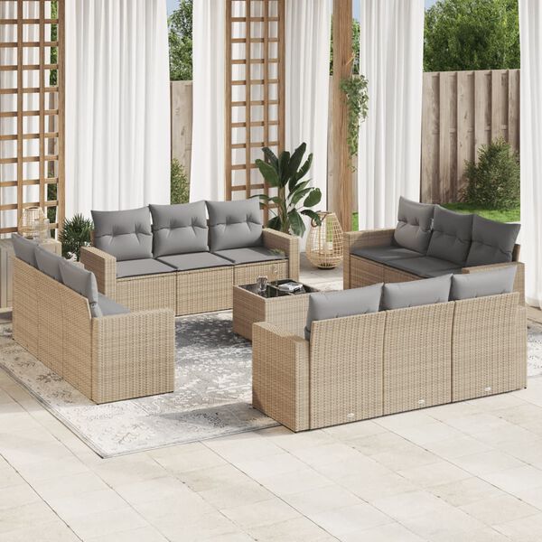 vidaXL Salon de jardin avec coussins 13 pcs beige r&eacute;sine tress&eacute;e
