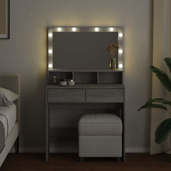 vidaXL Coiffeuse avec LED sonoma gris 80x41x134,5 cm
