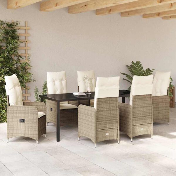vidaXL Ensemble de salle &agrave; manger pour jardin 7 pcs Beige polyrotin