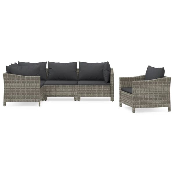 vidaXL Salon de jardin 5 pcs avec coussins Gris Résine tressée