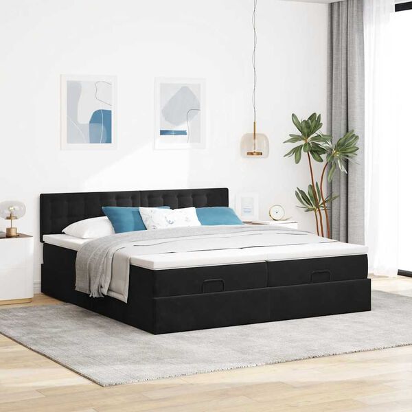 VidaXL Cadre de lit ottoman avec matelas noir 200x200cm velours