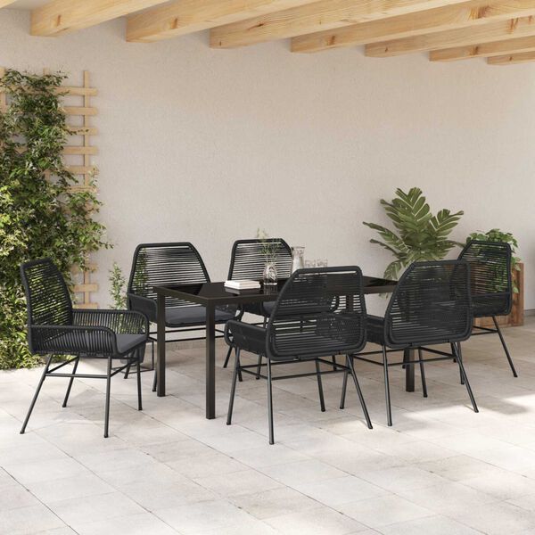 vidaXL Ensemble de salle &agrave; manger pour jardin 7 pcs Noir polyrotin