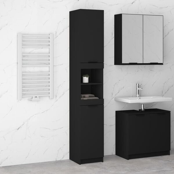 vidaXL Armoire de salle de bain noir 32x34x188,5 cm bois d'ing&eacute;nierie