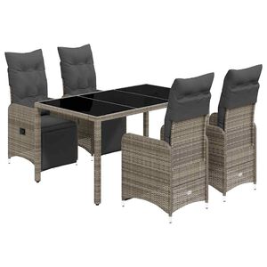 vidaXL Ensemble de bistro de jardin 5 pcs coussins gris poly rotin
