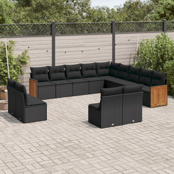 vidaXL Salon de jardin avec coussins 13 pcs noir r&eacute;sine tress&eacute;e