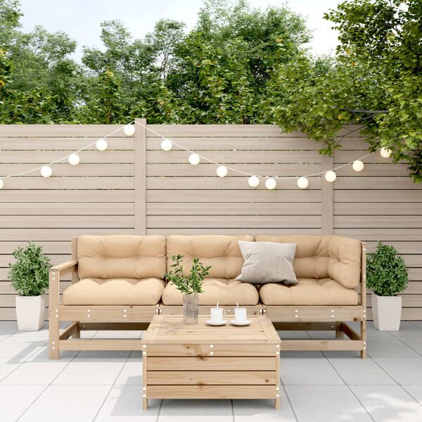 vidaXL Salon de jardin 4 pcs avec coussins Bois de pin massif