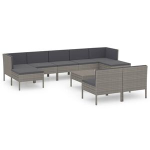 vidaXL Salon de jardin 10 pcs avec coussins R&eacute;sine tress&eacute;e Gris