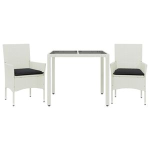 vidaXL Ensemble &agrave; manger de jardin et coussins 3 pcs blanc rotin verre