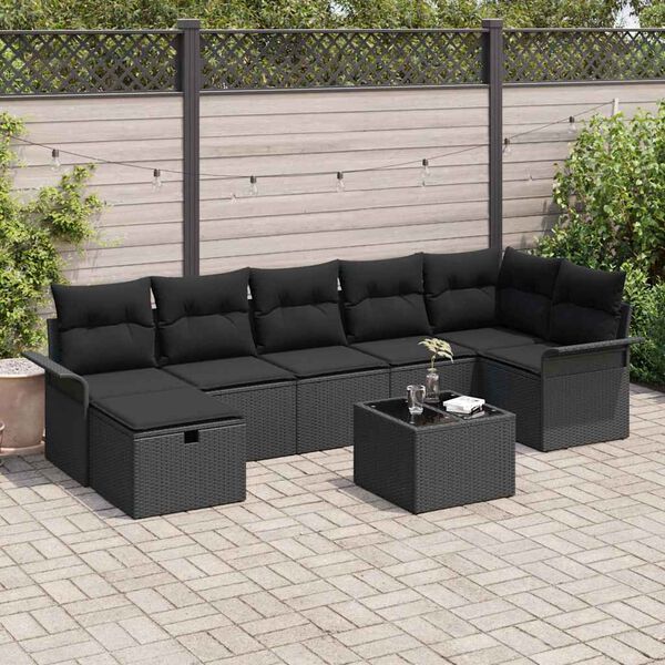 vidaXL Ensemble de canap&eacute; de jardin avec coussin 8 pcs Noir polyrotin