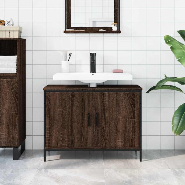 vidaXL Armoire lavabo de salle de bain ch&ecirc;ne marron 80x30x60 cm