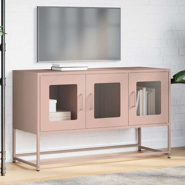 vidaXL Meuble TV rose 100,5x39x60,5 cm acier lamin&eacute; &agrave; froid
