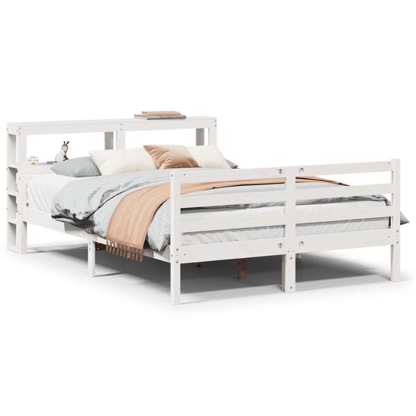 vidaXL Cadre de lit et tête de lit sans matelas blanc 135x190 cm