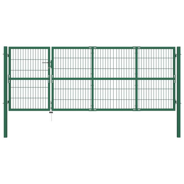 vidaXL Portail de jardin avec poteaux 350 x 120 cm, acier vert