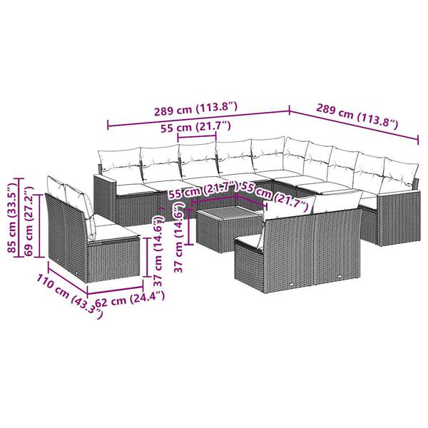 vidaXL Salon de jardin avec coussins 14 pcs noir r&eacute;sine tress&eacute;e